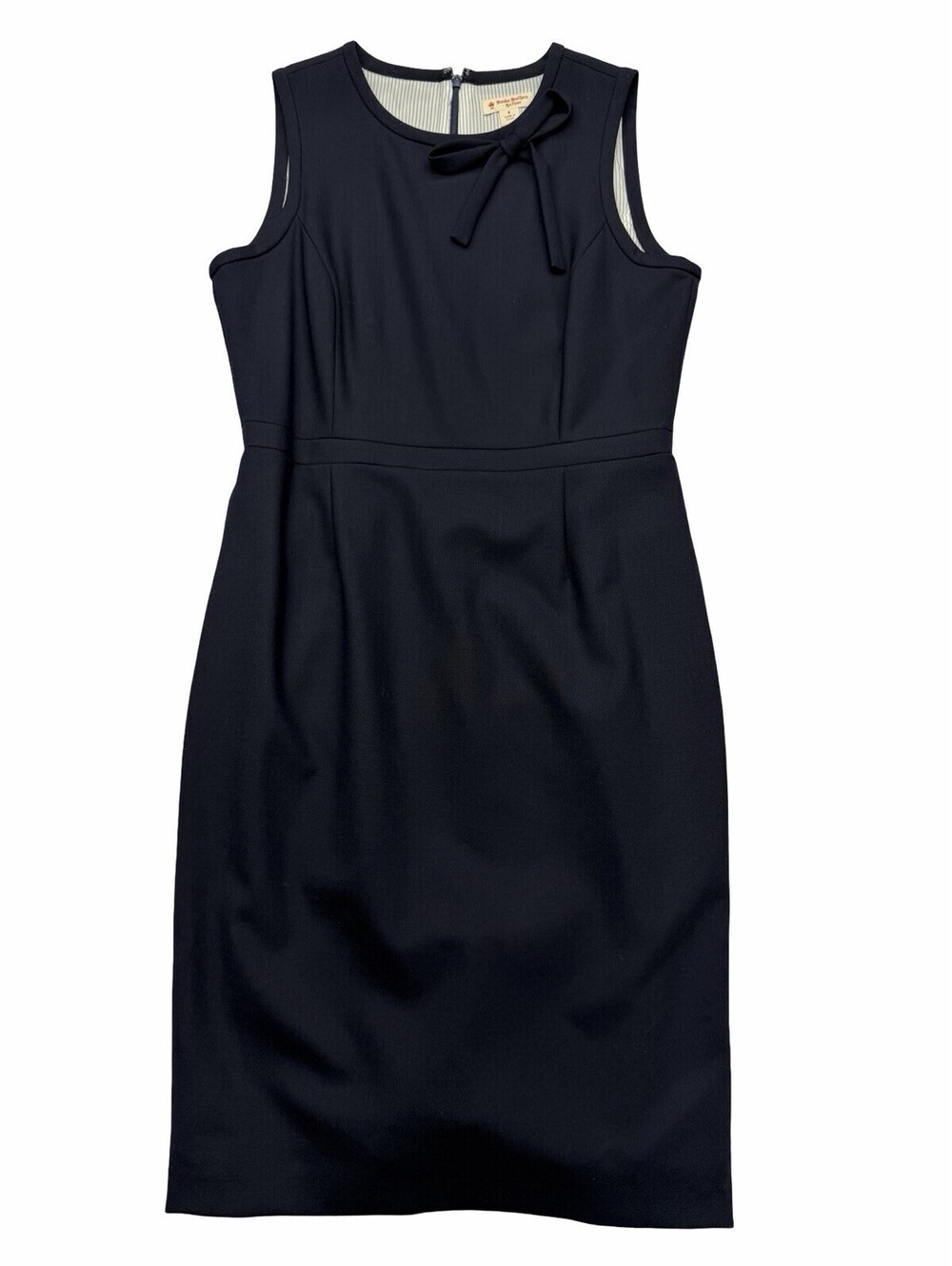 Brooks Brothers Sheath Dress Sleeveless Bow Detail Navy Size US 8